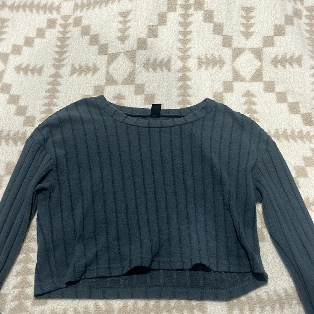 SHEIN Bluish-Gray Cropped Long-Sleeve